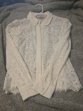 NWOT Catherine Malandrino Ivory Lace Button-Down Shirt Medium